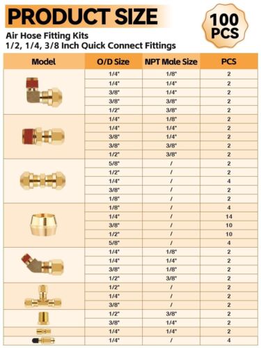 100PCS Raccordi per Linea Aria DOT in Ottone, Raccordi per Tubo Aria Kalolary Quick Connect... - Foto 2 di 7