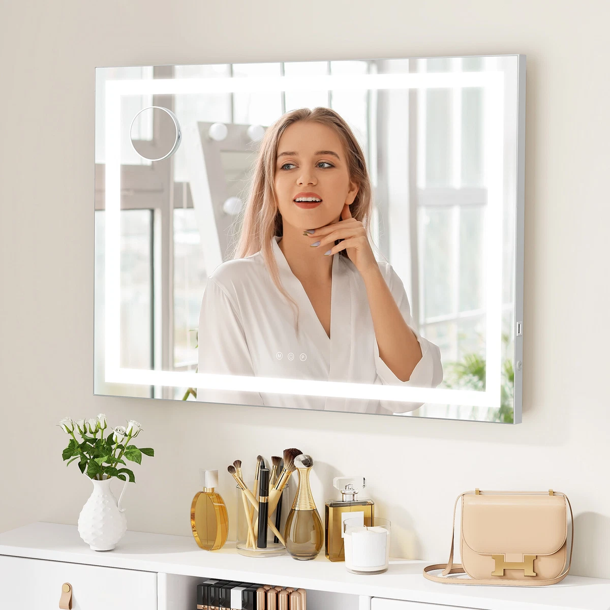 32 Hollywood Vanity Makeup Mirror with LED Lights Metal Tabletop