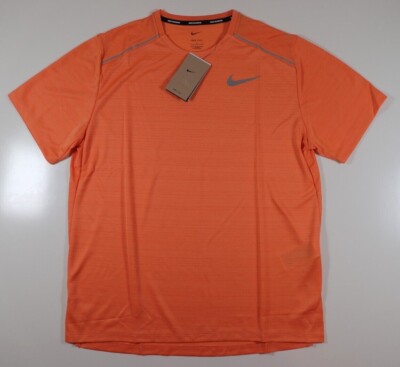 NIKE DRI FIT MILER RUNNING SHORT SLEEVE TOP - ORANGE TRANCE AJ7565-871 MEN L