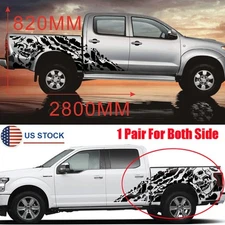 2pcs Black Truck Body Side Stickers Skull Graphic Decals For Pickup 4x4 Off Road