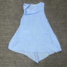 Kleen Shirt Women Small Blue Cowl Tunic Sleeveless Minimalist Linen Beach Pocket