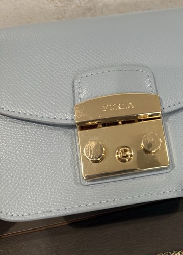 Furla Metropolis Mini Crossbody Bag Blue Leather Gold Chain Rare w/ Key - Picture 11 of 14