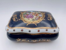 18-19th Century Sevres French Porcelain Cobalt Trinket Vanity Box Jewelry Casket