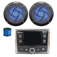 Infinity Marine Gauge BT AM/FM/WB Radio Receiver, 2x 5.25" 180W LED Speaker,Wire