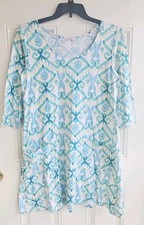 Fresh Produce Blue Ikat Print Dalia Dress Front Pockets Style 22090 Size Large