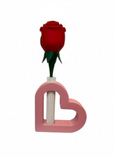 3D Printed Red Rose in Pink Heart Vase - Eternal Romantic Gift & Home Decor. Mak