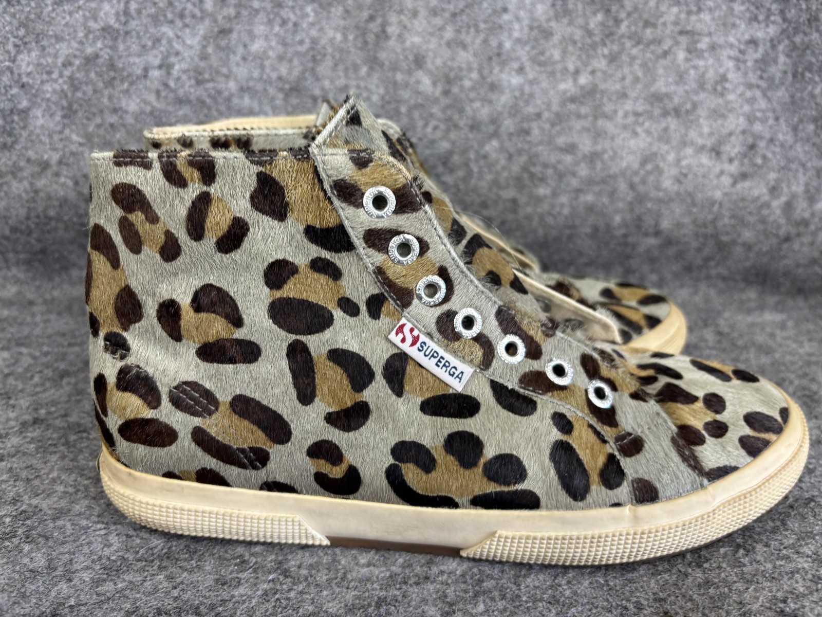 PONY Scarpe Superga donna taglia 39 sneakers alte stampa leopardata pelo di vitello S009KQ0
