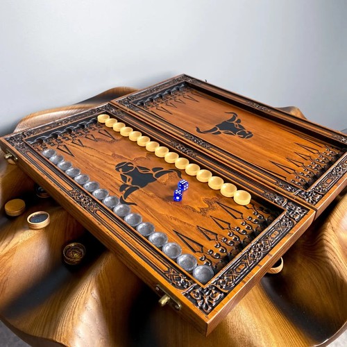 LUXURY Wooden BACKGAMMON Set Handcrafted Handmade Game Board 48cm (19"), BULL - Picture 5 of 7