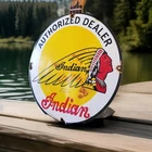 VINTAGE INDIAN MOTORCYCLES PORCELAIN SIGN GAS OIL SALES SERVICE GARAGE DEALER