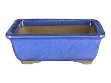 Pot à bonsaï rectangulaire en grès émaillé bleu 27x20x9 cm - BJA12a