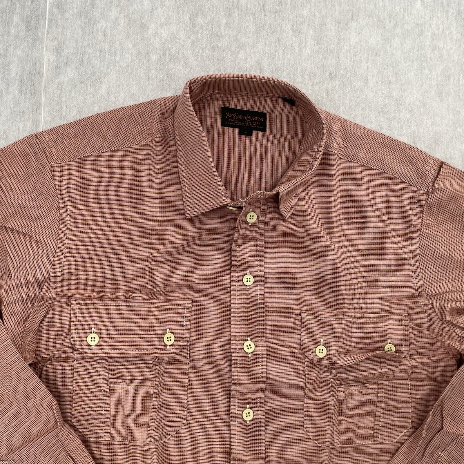 Camicia YSL Yves Saint Laurent adulto grande rossa con bottoni manica lunga inglese uomo L