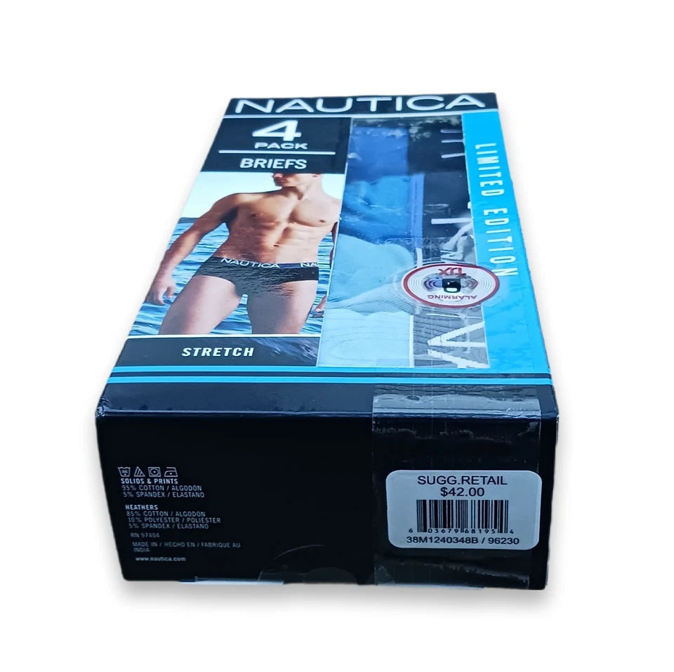 Cuecas Nautica Stretch Briefs Masculinas Tamanho XL Pacote com 4 Edição Limitada Azul - Imagem 4 de 4