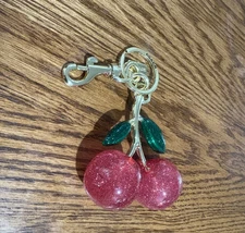 Coach Cherry Bag Charm Keychain Resin Metal Brass Pink for Handbag Purse Gift