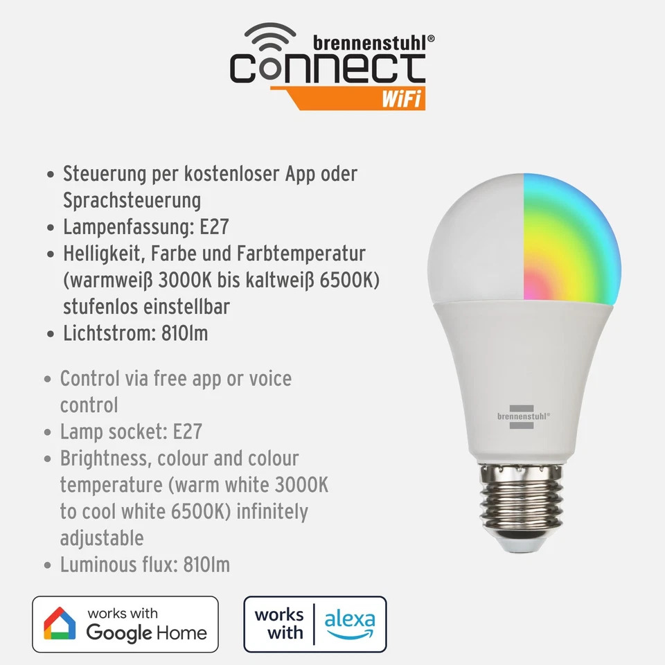 Connect WLAN LED Glühbirne SB 800 E27 Kompatibel mit Alexa und Google Assista... - Bild 2 von 4