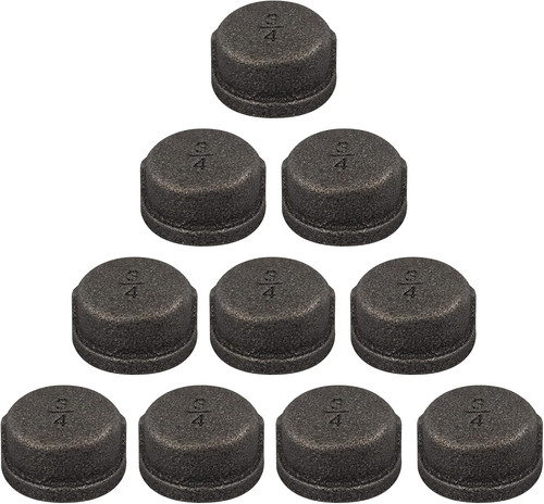 10 Pack 3/4" Malleable Cast Iron Pipe Cap, Black Threaded Fitting