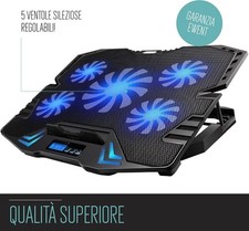 Ewent EW1259 Supporto Sistema di Raffreddamento per Notebook, MacBook 15.6 / 17 pollici con 5 Ventole Silenziose e con velocità regolabile e Luce LED, 30 x 37 x 3,8 cm - 7