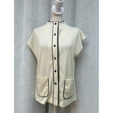 1960 Linda originals ivory brown trim button down shirt