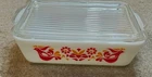 Vintage Pyrex Friendship Refrigerator Dish 503 & 503-C Lid Red Orange Birds