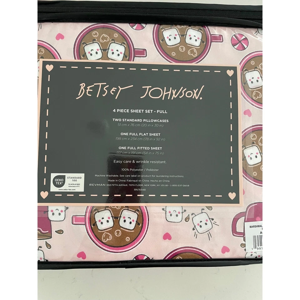 Caneca de chocolate quente Betsey Johnson Marshmallow amigos rosa conjunto de lençóis completos 4 peças - Imagem 2 de 4