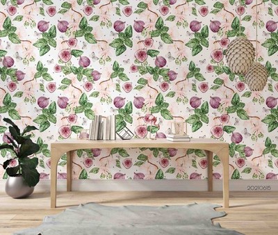 3D Fig Flower Leaf Watercolor Pattern Wall Murals Wallpaper Murals Wall Sticker