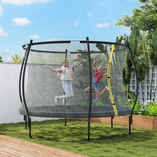 8ft Outdoor Trampoline with Net Enclosure, Curved Poles, Black