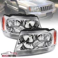 Headlights Fits 1999-2004 Jeep Grand Cherokee Clear Lamps Left+Right 99-04