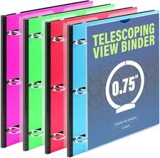 4-Pack Telescoping 3 Ring Binder(0.75"), Expandable Flexible Binder - Patented D