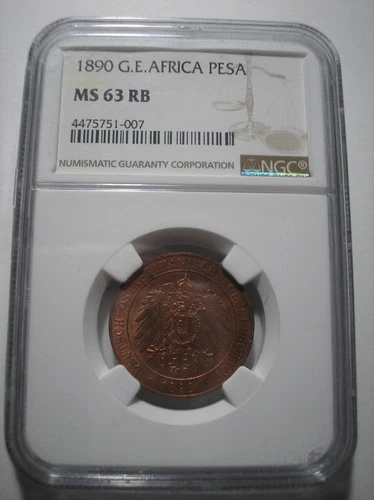 SBA45 German East Africa 1890 pesa NGC MS 63 RB