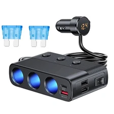 Quick Charge 3-Way Car Cigarette Lighter Socket Splitter 7 In 1 Power Adapter