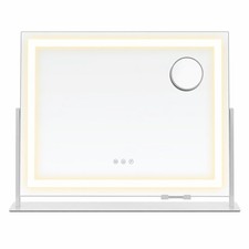 Large Vanity Makeup Mirror with LED Lights 10X Detachable Magnifier Dimmable USB