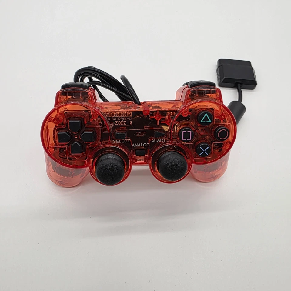 Wired 5.5ft Set of 2 Vibration Controller Gamepad for PS2 & PS1 Transparent Red - Image 2 of 4