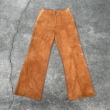 Vintage 70s Western Suede Leather Flare Pants 31x31 Orange Hippie Boho