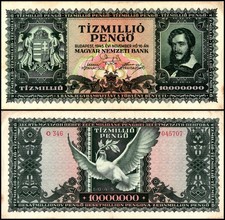 Hungary 10 Million Pengo, 1945, P-123, Used