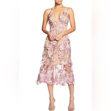 Dress The Population Lilac/ Nude Audrey Embroidered Fit  Flare Midi Dress XS