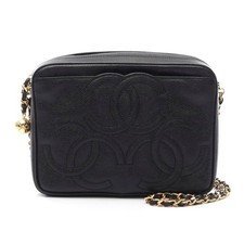 Chanel Triple Coco Mark Caviar Shoulder Bag Women Black One Size