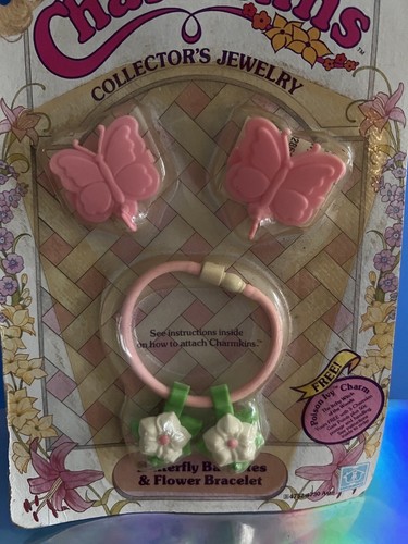 Vintage 1983 Charmkins Schmetterling Riegel & Blumenarmband MOC - Bild 2 von 3