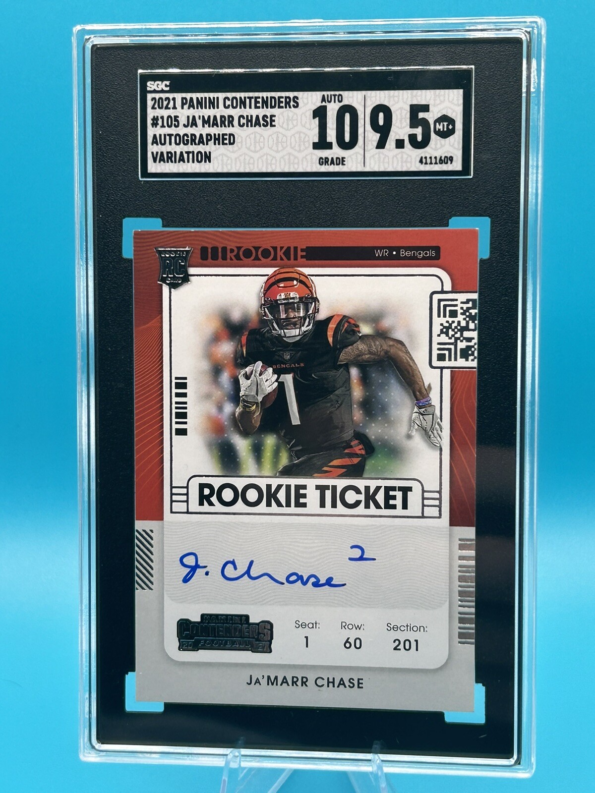Ja'Marr Chase 2021 Contenders Rookie Ticket Auto RC Variation SSP #105 SGC 9.5