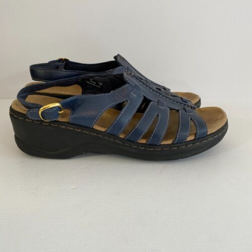 Sandalias Clarks Bendables de cuero azul con tiras para mujer 9,5 M - Imagen 2 de 7