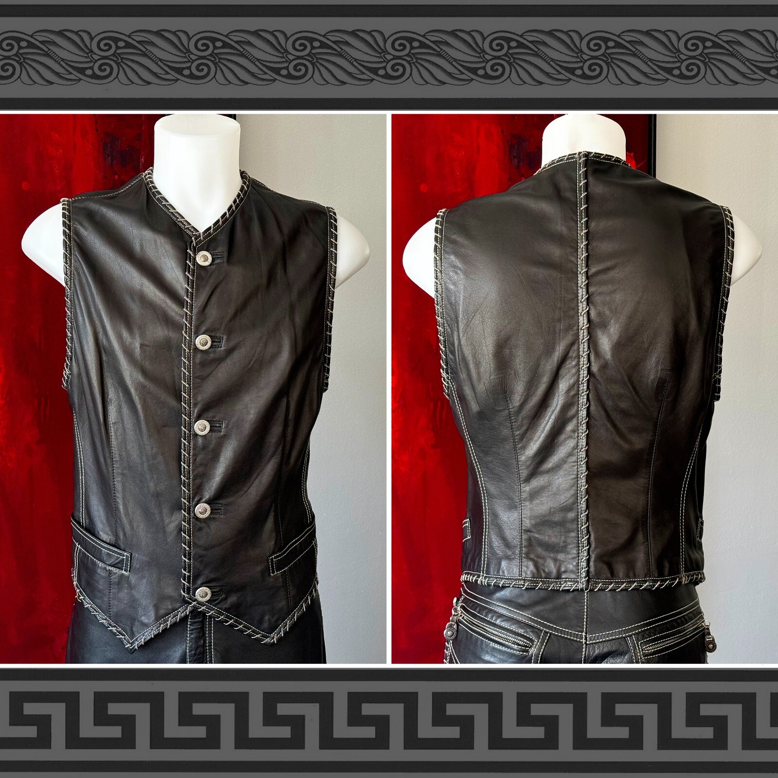 GIANNI VERSACE Leather Biker Vest + Pants w/ Chain Trim from F/W 1994/95 image 5
