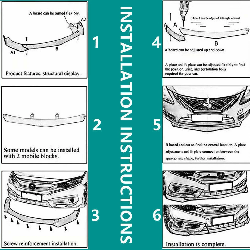 For 2013-2018 Nissan Altima Front Bumper Lip Splitter Spoiler Diffuser Kit Black - Image 3 of 4