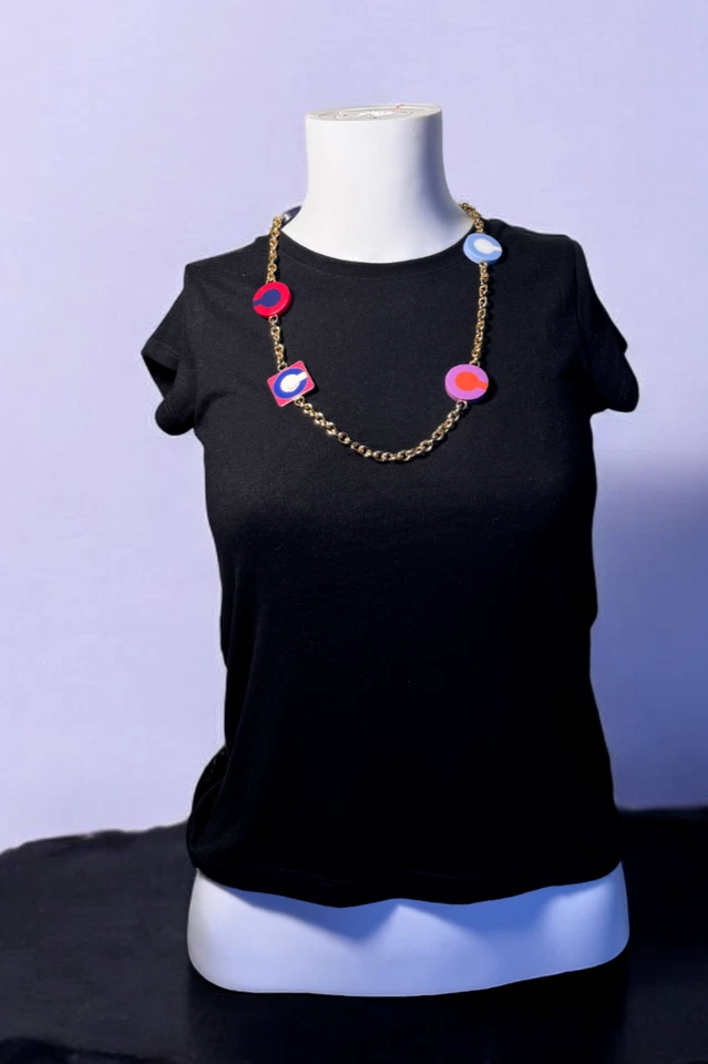 Collar Coach Vintage Poppy Phoebe Multi Logo Dijes Resina Esmalte Cadena Eslabón Foto 4 de 4