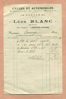 ANCIENNE FACTURE 1905 Bernay Jeune Construction de Cycles et