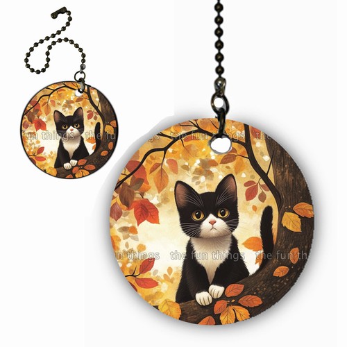 2 x Autumn Tuxedo Cat Ceiling Fan Lighting Pull Chain Extension Chain 4" + Charm - Picture 11 of 11