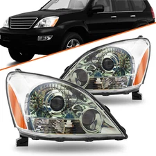 Headlight Assembly For 2003-2009 Lexus GX470 Chrome W/O Sport Package L+R Pair