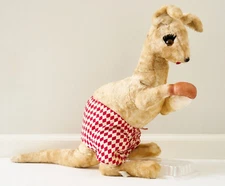 Vintage 1950s RUSHTON Kangaroo Boxing Plush Red Checkered Shorts Glove 21” RARE