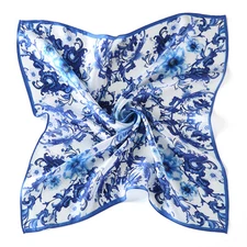 20" Small Square 100% Silk Scarf Women neckerchief Shawl Wrap floral blue MY150