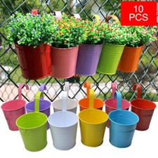 10/20PCS Metal Flower Pot Colour Balcony Garden Wall Fence Hanging Plant Planter