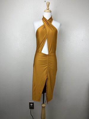 Fashion Nova I'll Be Yours Halter Midi Dress Gold Size Large L D6382 | eBay