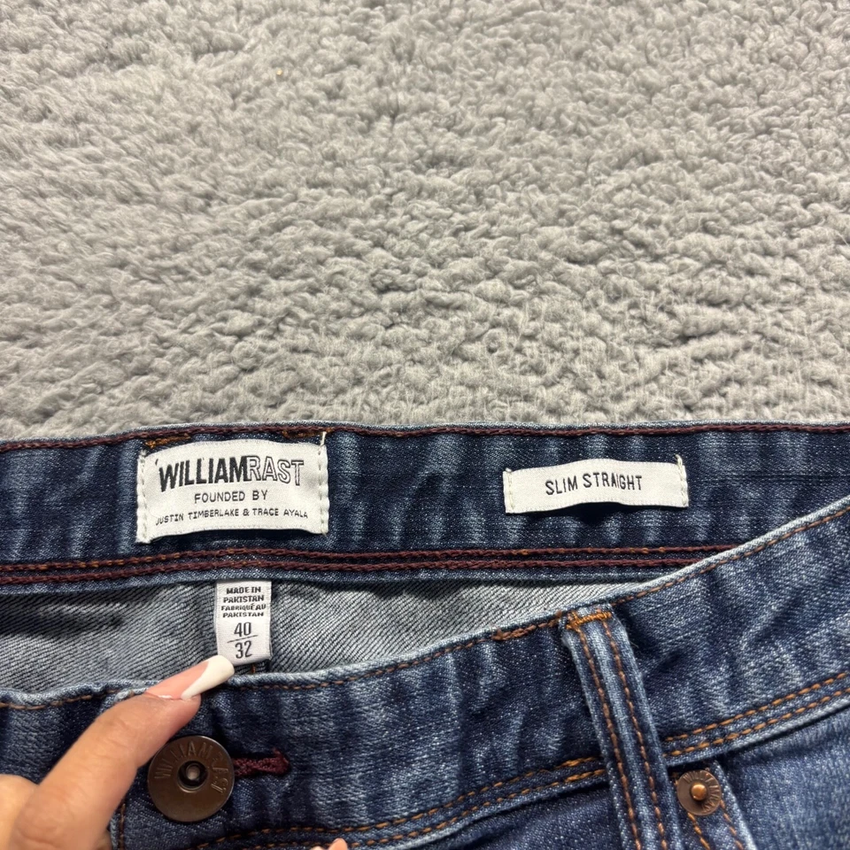 Jeans masculino Willian Rast 40x32 azul lavagem escura algodão elástico fino zíper reto - Imagem 3 de 4