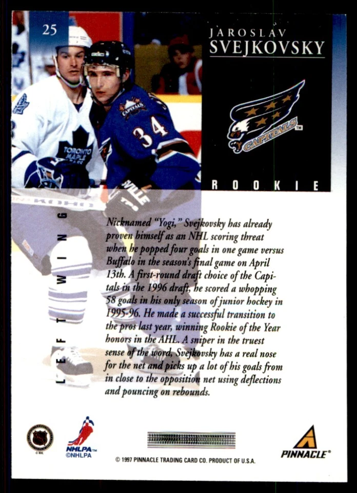 1997-98 Pinnacle Jaroslav Svejkovsky RC Washington Capitals #25 - Image 2 of 2